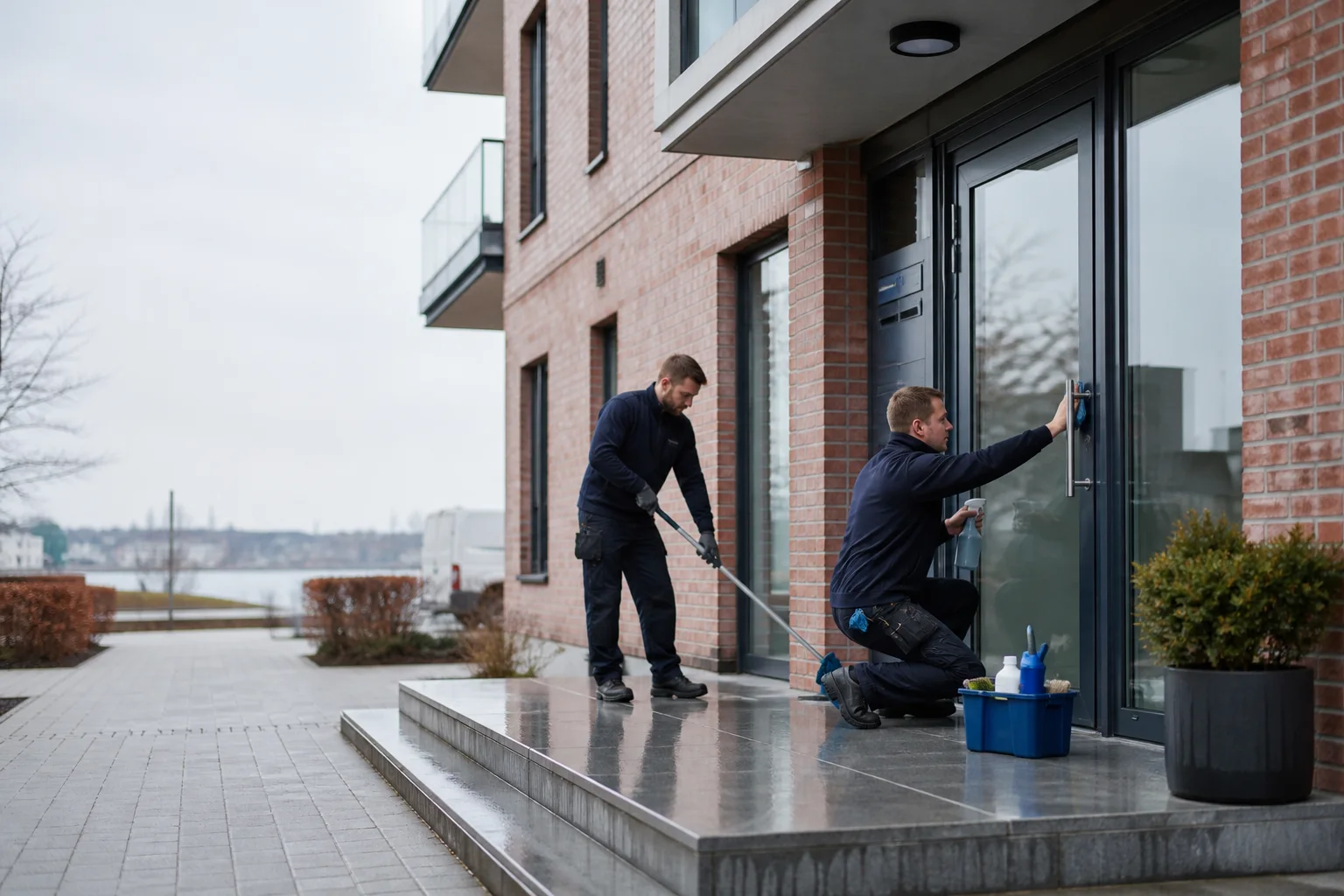 Klarwerk Team bei der Reinigung eines Hauseingangs in Kiel